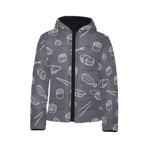 sushi pattern black background Kids' Boys' Girls' Padded Hooded Jacket