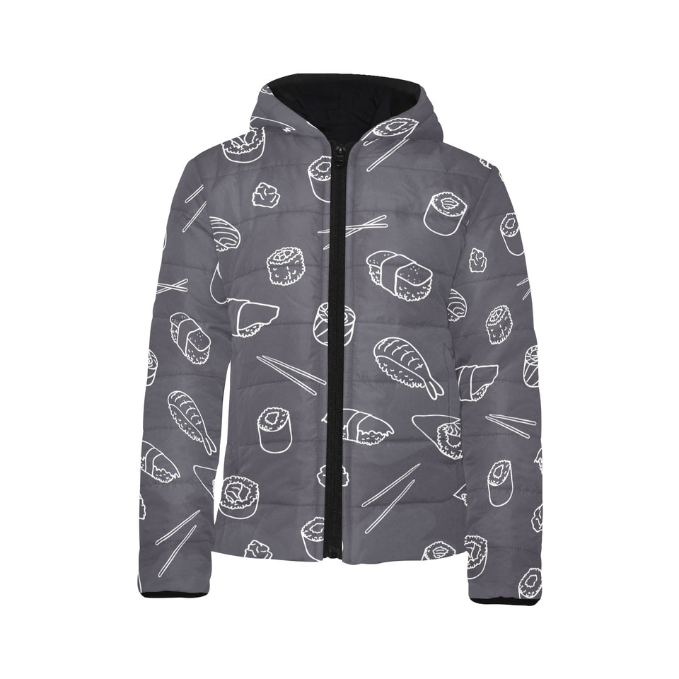 sushi pattern black background Kids' Boys' Girls' Padded Hooded Jacket