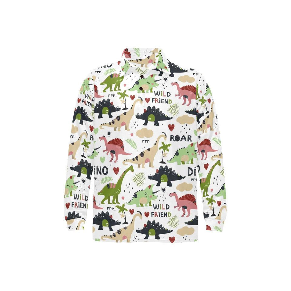 Cute dinosaurs pattern Men's Long Sleeve Polo Shirt