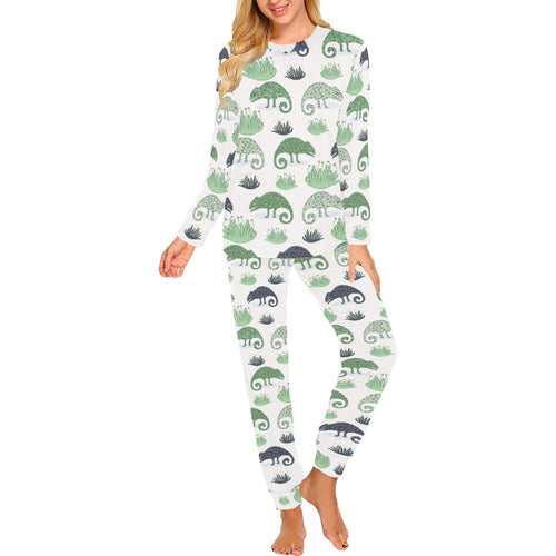 Chameleon lizard succulent plant pattern Women's All Over Print Pajama Set