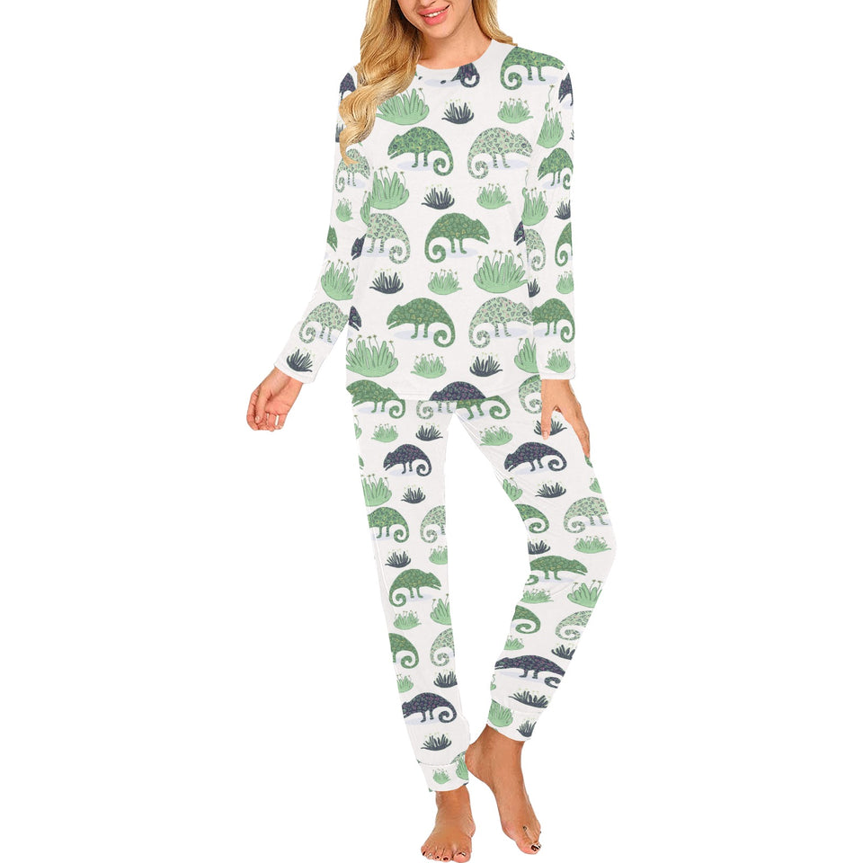 Chameleon lizard succulent plant pattern Women's All Over Print Pajama Set