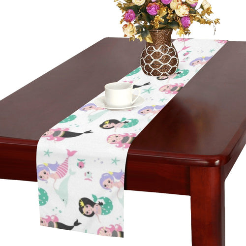 cute mermaid dolphin fish starfish pattern Table Runner