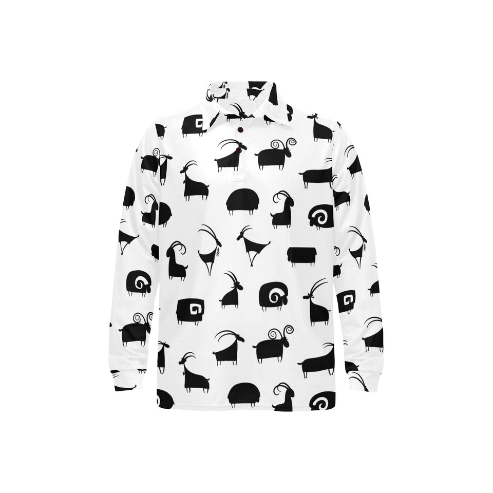 Goat ram pattern Men's Long Sleeve Polo Shirt