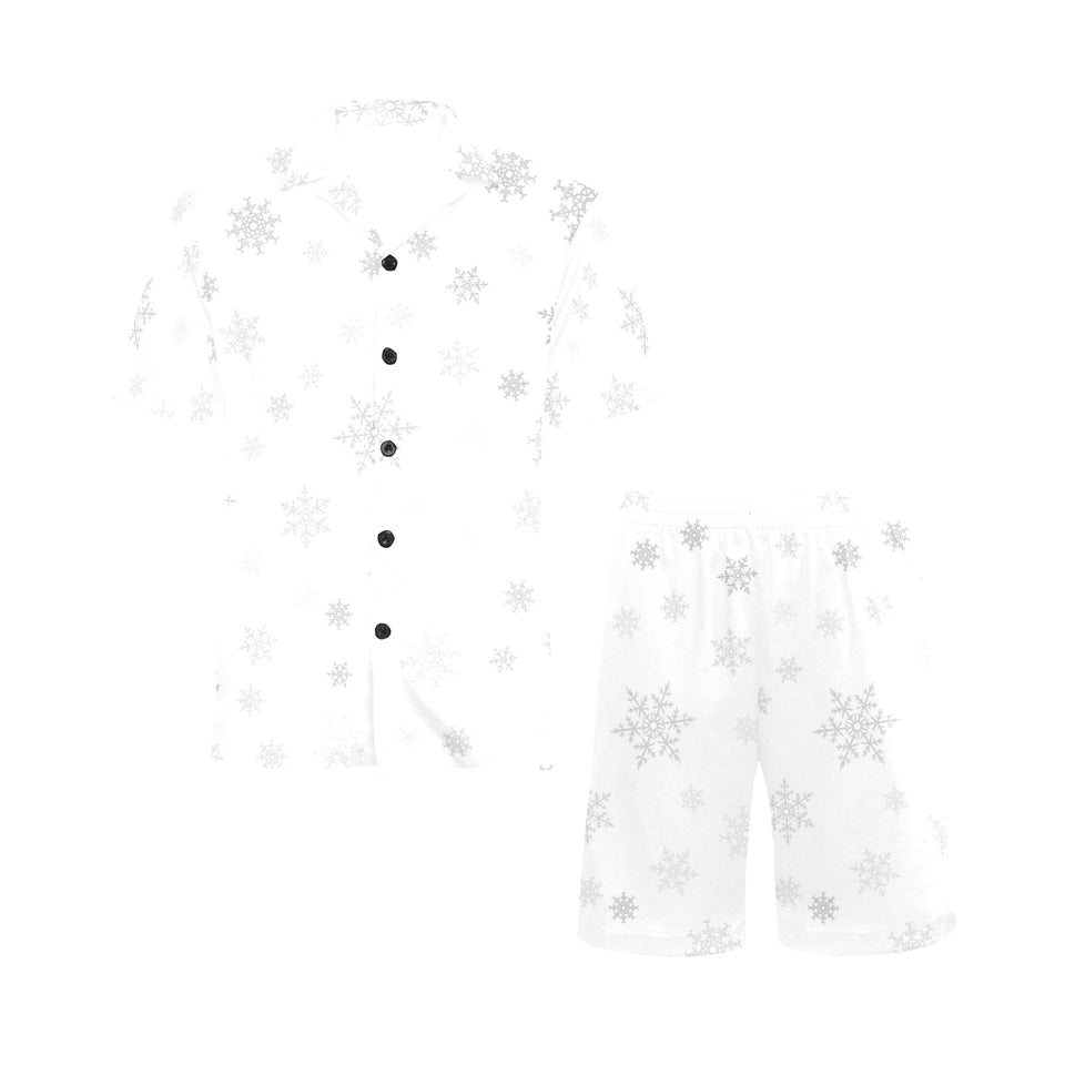 Snowflake pattern white background Men's V-Neck Short Pajama Set