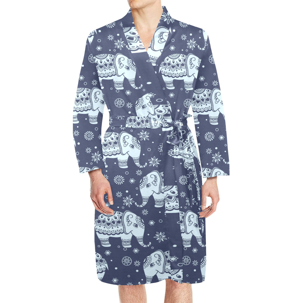 Elephant tribal design pattern Men's Long Sleeve Belted Night Robe