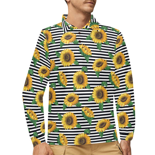 sunflowers ribbon background Men's Long Sleeve Polo Shirt