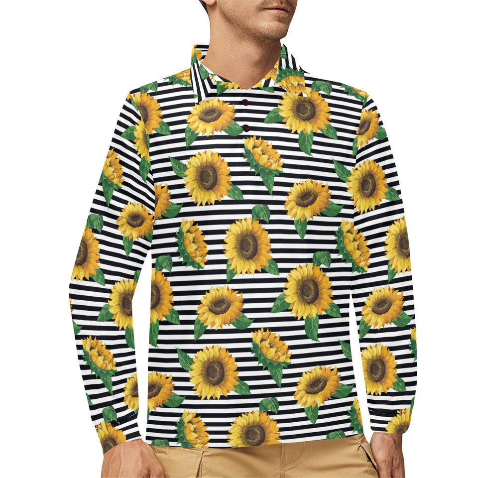 sunflowers ribbon background Men's Long Sleeve Polo Shirt