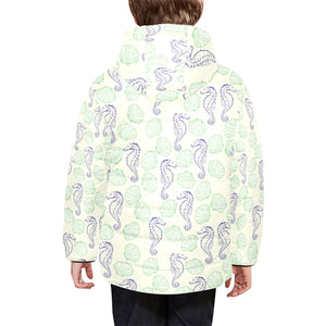 Seahorse shell pattern Kids' Boys' Girls' Padded Hooded Jacket