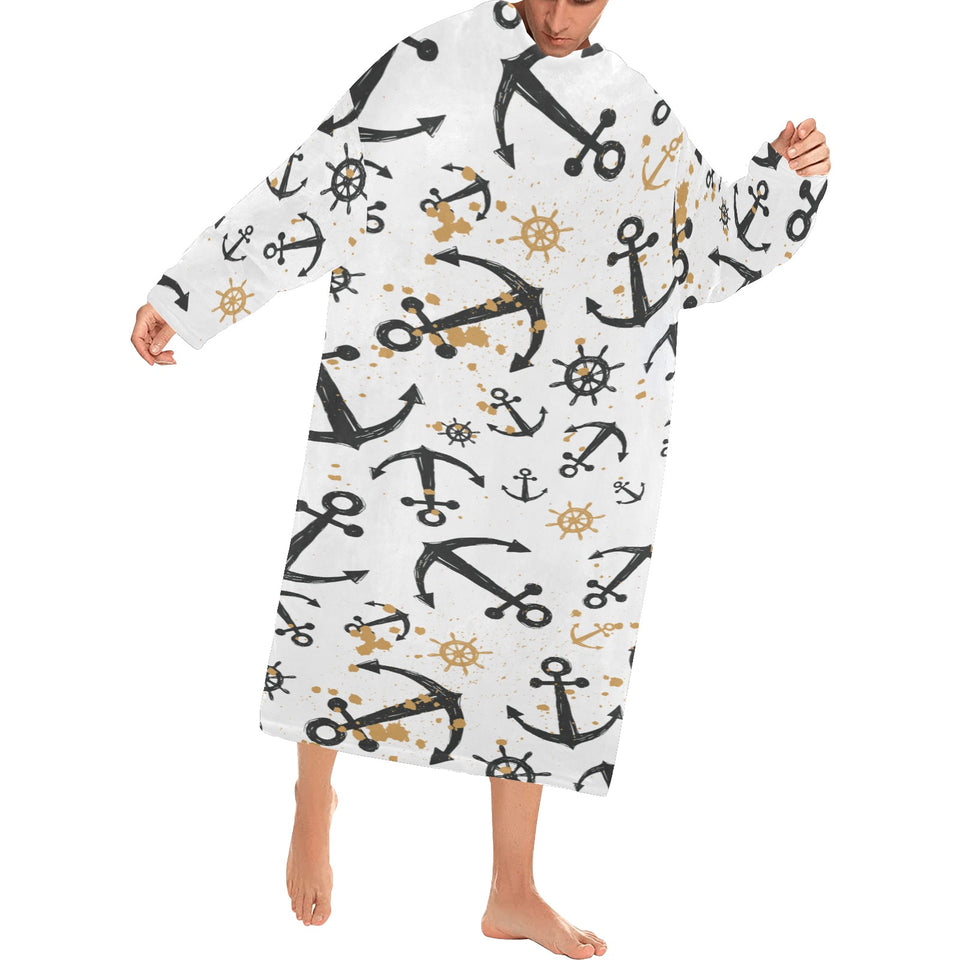 Anchors Rudders pattern Blanket Robe with Sleeves