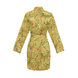 Corn Pattern Print Design 01 Women's Long Sleeve Belted Night Robe