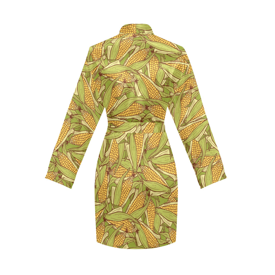 Corn Pattern Print Design 01 Women's Long Sleeve Belted Night Robe