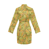Corn Pattern Print Design 01 Women's Long Sleeve Belted Night Robe