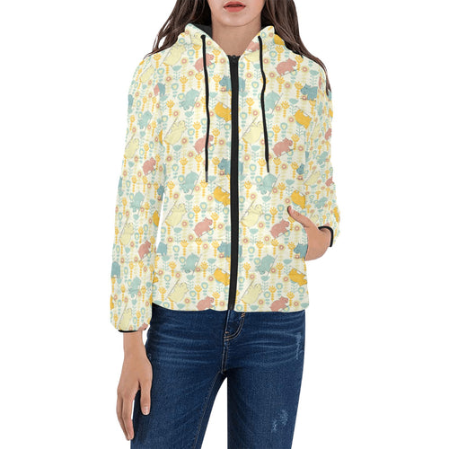 Hippopotamus Pattern Print Design 04 Women's Padded Hooded Jacket