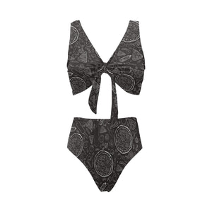 Pizza pattern Chest Bowknot High Waisted Bikini Swimsuit