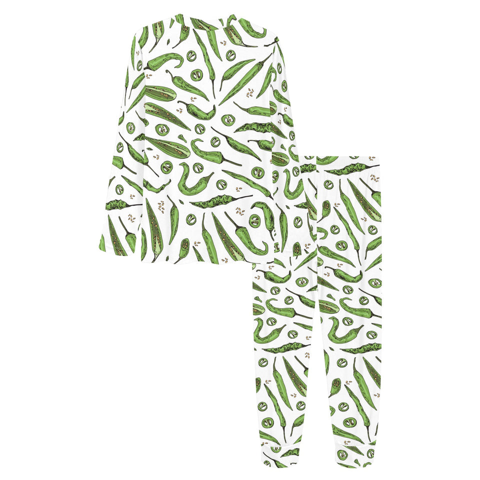 Hand drawn sketch style green Chili peppers patter Women's All Over Print Pajama Set