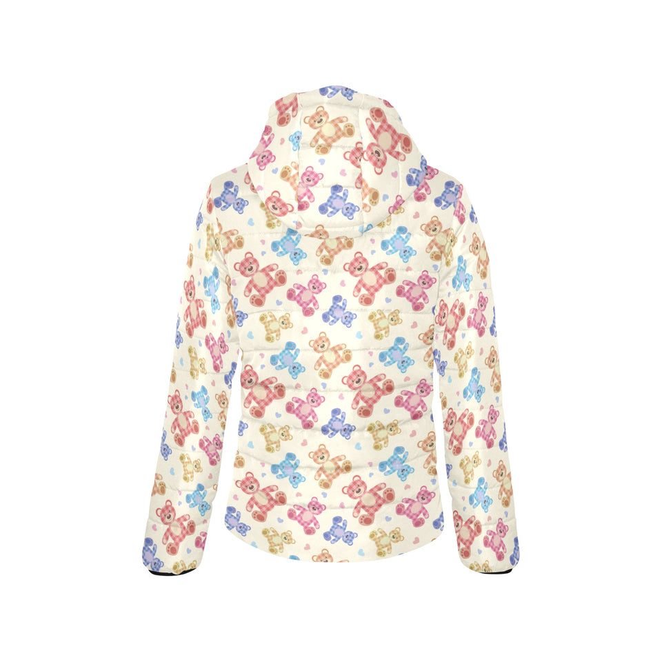 Teddy Bear Pattern Print Design 05 Women's Padded Hooded Jacket