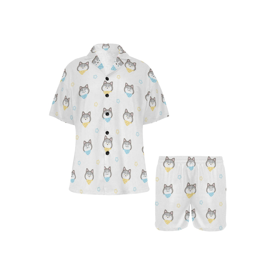 Cute Siberian Husky pattern Women's V-Neck Short Pajama Set