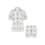 Cute Siberian Husky pattern Women's V-Neck Short Pajama Set