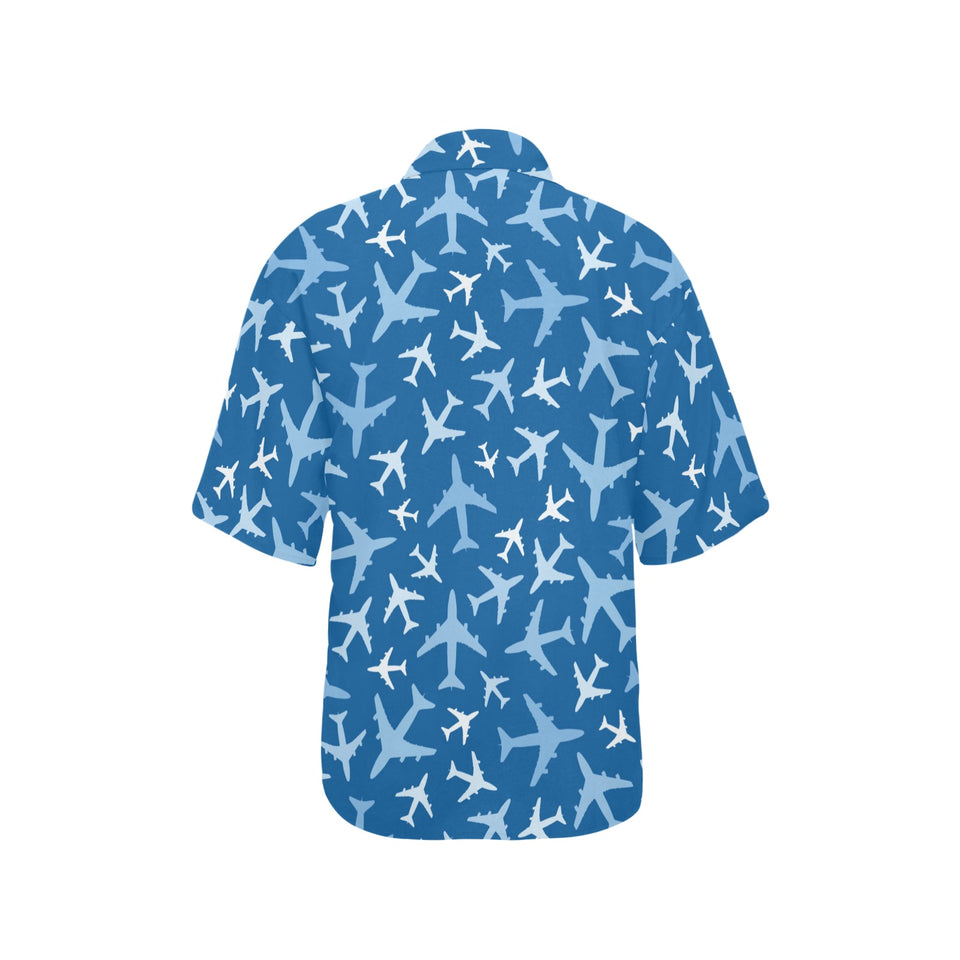 Airplane pattern in the sky Women's All Over Print Hawaiian Shirt