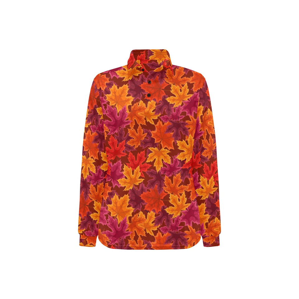 Autumn maple leaf pattern Women's Long Sleeve Polo Shirt