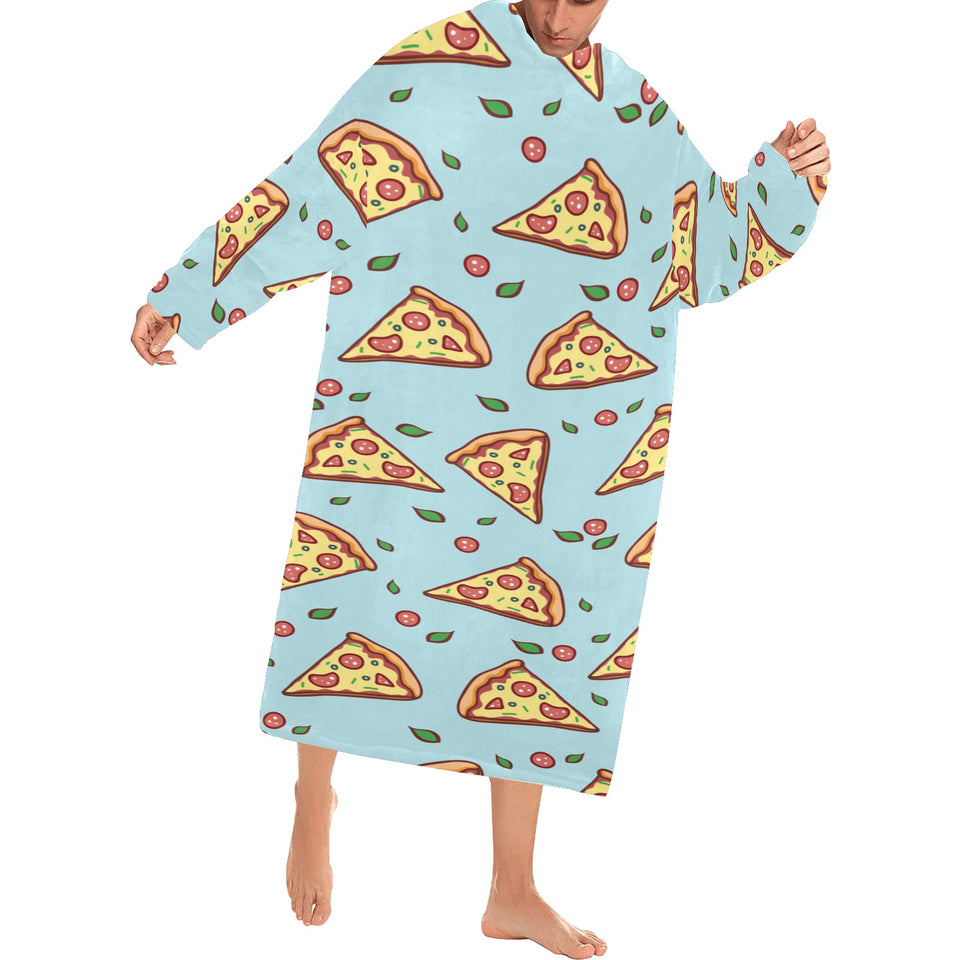 Hand drawn pizza blue background Blanket Robe with Sleeves