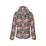 Sugar skulls flower maxican pattern Women's Padded Hooded Jacket