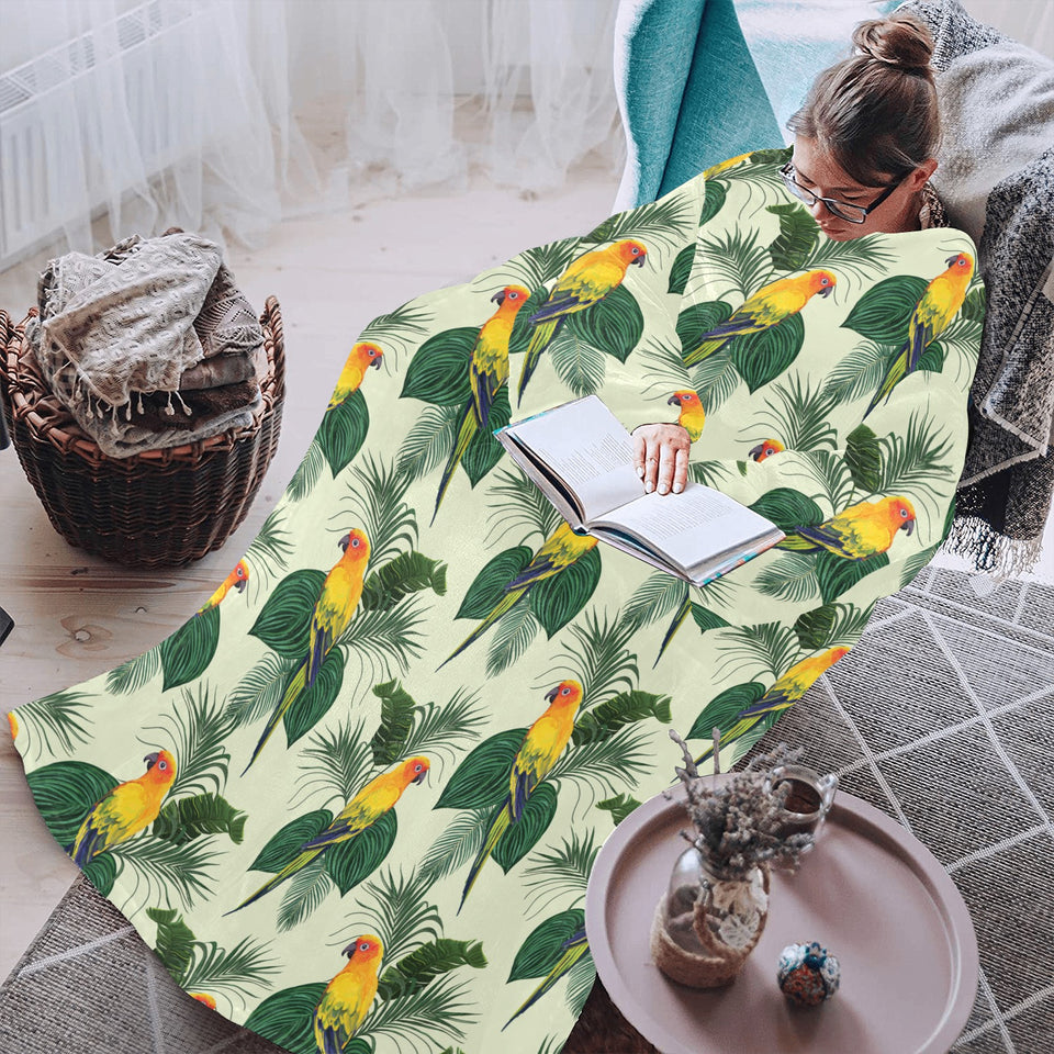Beautiful parrot palm leaves pattern Blanket Robe with Sleeves