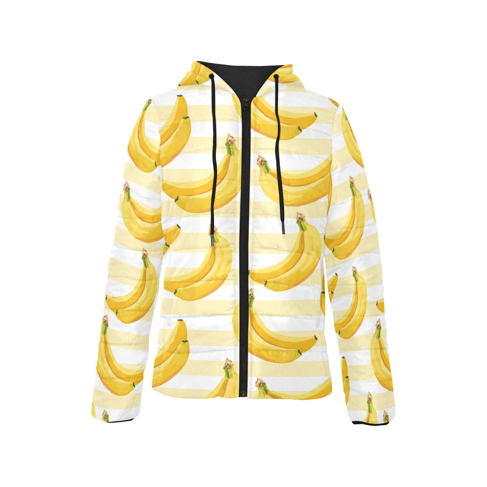 Banana pattern blackground Women's Padded Hooded Jacket