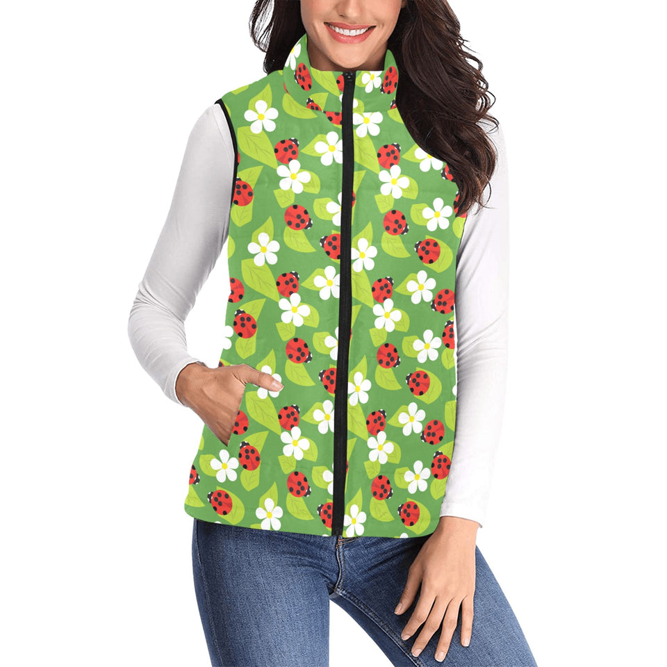 Ladybug Pattern Print Design 01 Women's Padded Vest