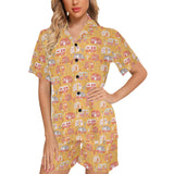 Camper Van Pattern Print Design 04 Women's V-Neck Short Pajama Set