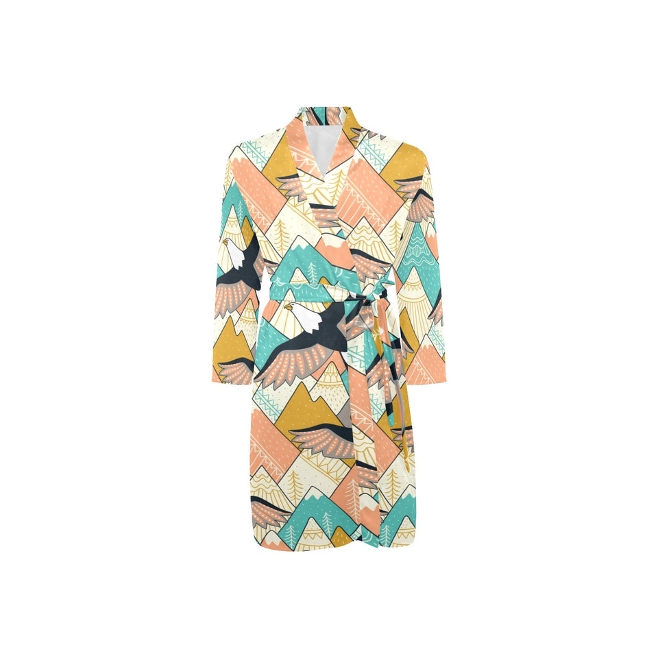 Eagle Pattern Print Design 02 Men's Long Sleeve Belted Night Robe