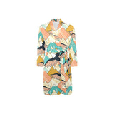 Eagle Pattern Print Design 02 Men's Long Sleeve Belted Night Robe