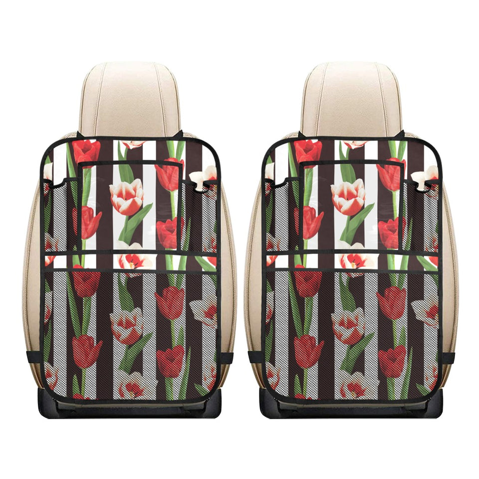 red and white tulips pattern Car Seat Back Organizer
