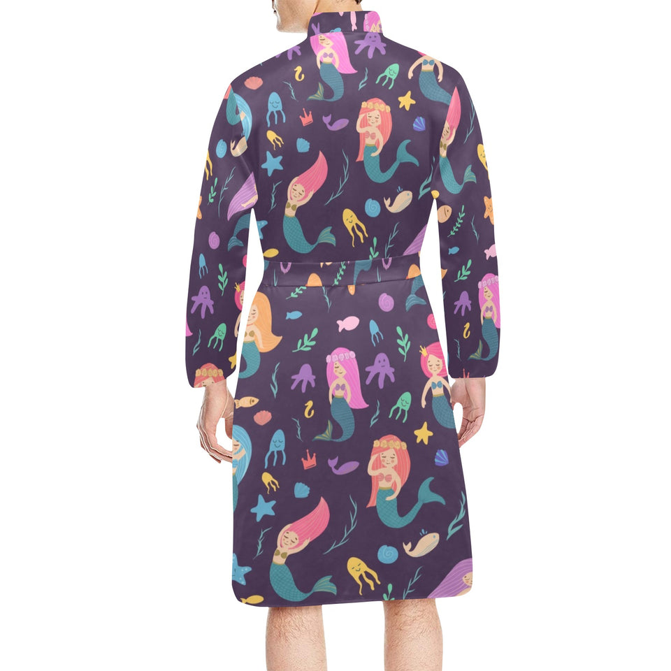 beautiful mermaid Fish jellyfish algae other marin Men's Long Sleeve Belted Night Robe