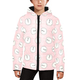 Clock pattern pink blackground Kids' Boys' Girls' Padded Hooded Jacket