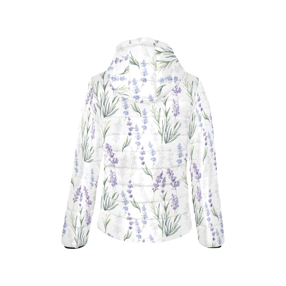 Hand painting Watercolor Lavender Women's Padded Hooded Jacket