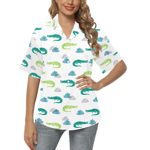 watercolor crocodile pattern Women's All Over Print Hawaiian Shirt