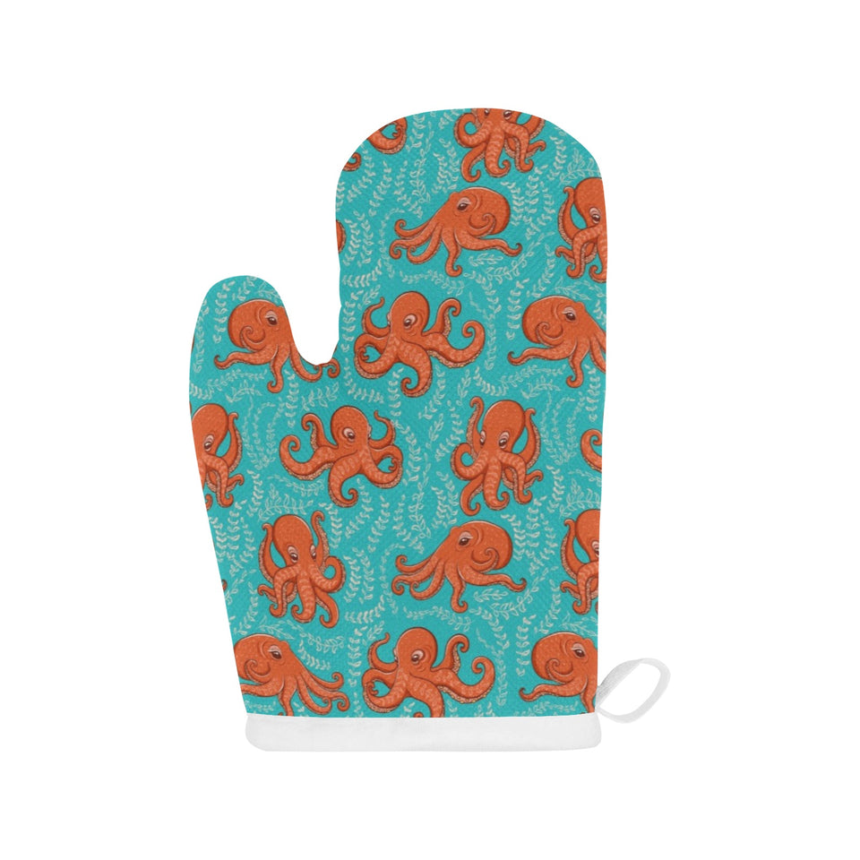 Octopus turquoise background Heat Resistant Oven Mitts