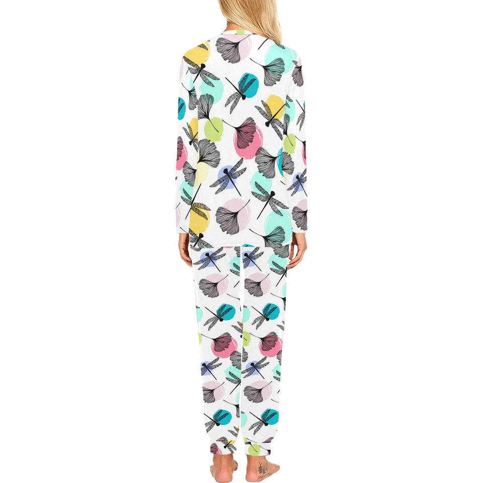 Dragonflies ginkgo leaves pattern Women's All Over Print Pajama Set