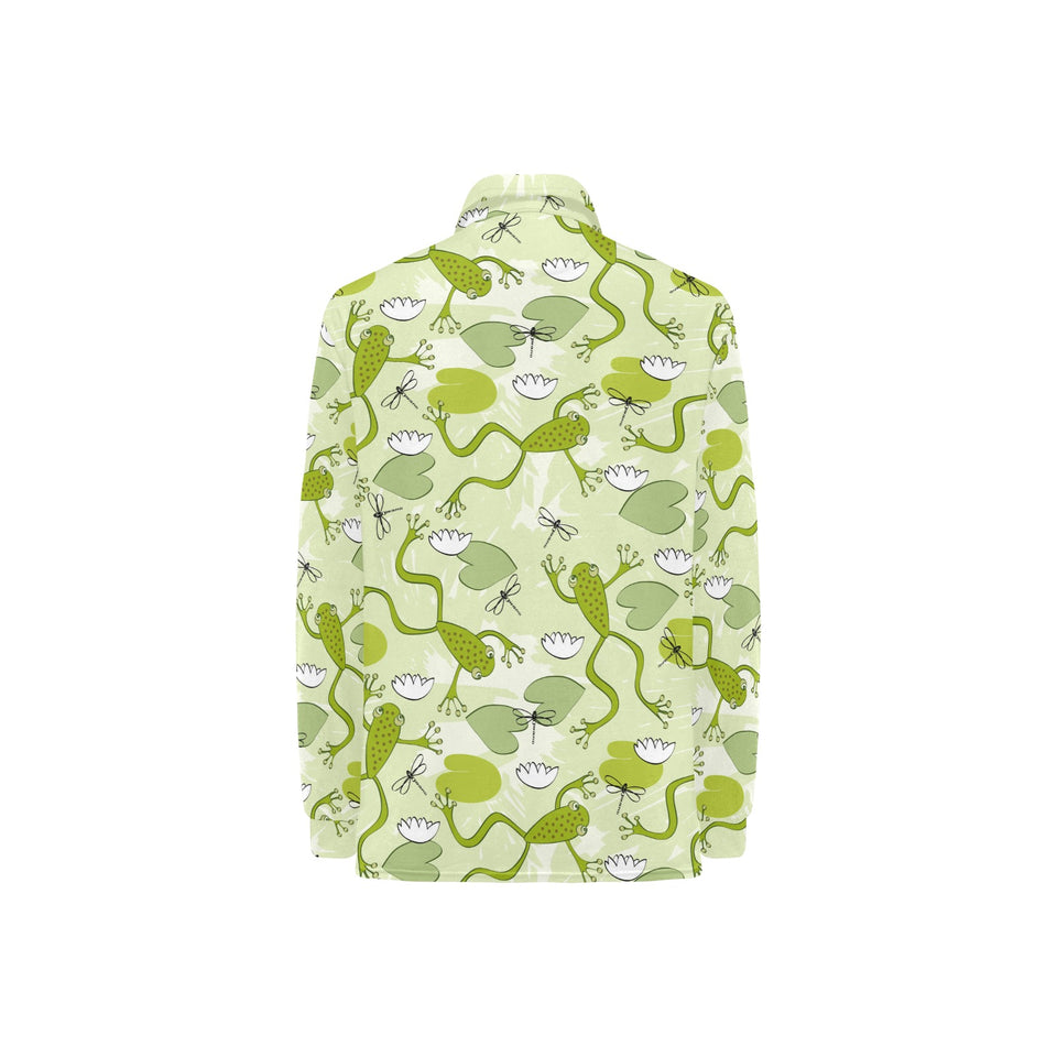 Cute frog dragonfly pattern Women's Long Sleeve Polo Shirt