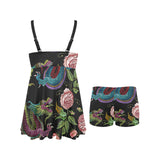 Dragons flower pattern Chest Sexy Pleated Two Piece Swim Dress