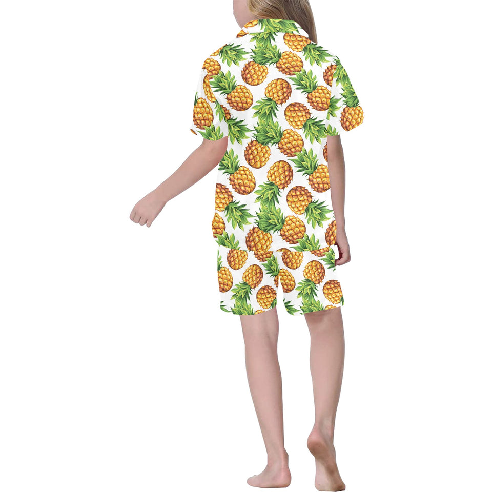 Pineapples design pattern Kids' Boys' Girls' V-Neck Short Pajama Set