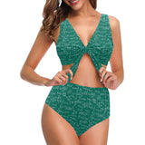 Math Pattern Print Design 01 Chest Bowknot High Waisted Bikini Swimsuit