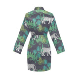 white bengal tigers tropical plant Women's Long Sleeve Belted Night Robe