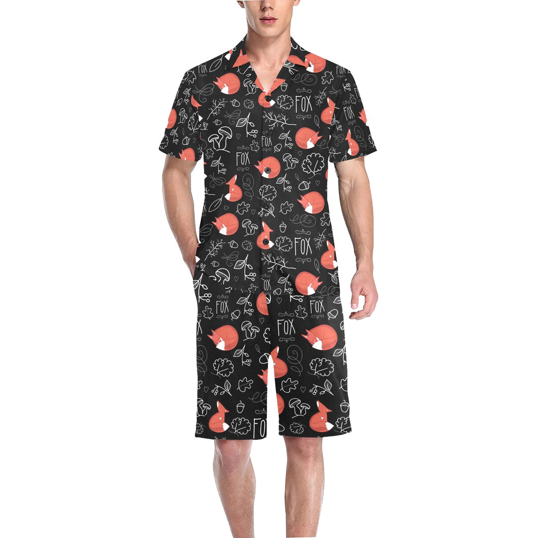 fox sleeping fox pattern Men's V-Neck Short Pajama Set