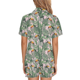 Toucan tropical green jungle palm pattern Women's V-Neck Short Pajama Set