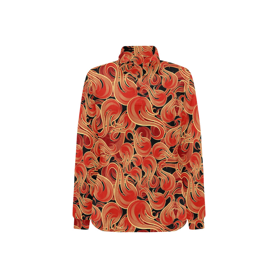 Fire flame pattern Women's Long Sleeve Polo Shirt