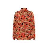 Fire flame pattern Women's Long Sleeve Polo Shirt