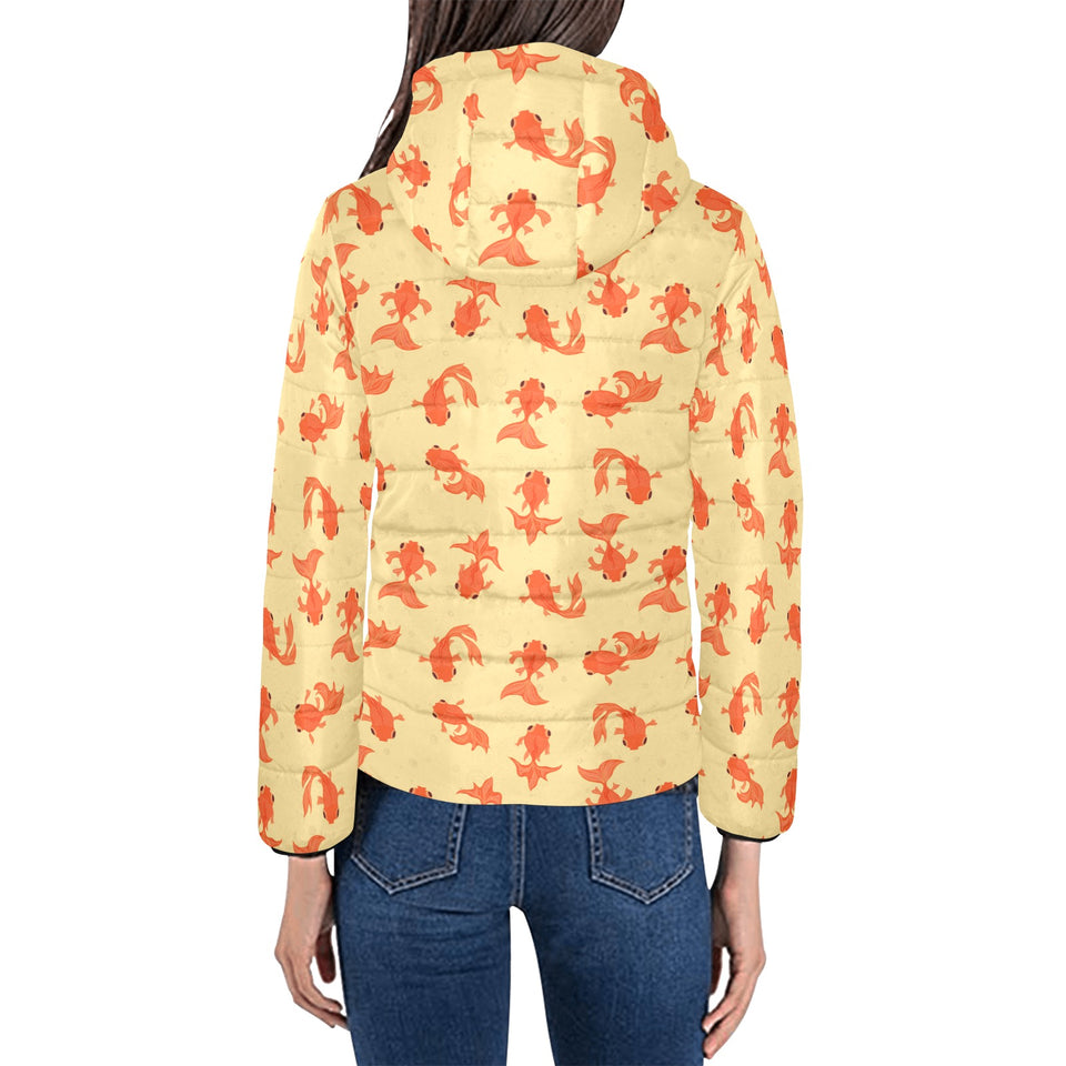 Goldfish Pattern Print Design 02 Women's Padded Hooded Jacket