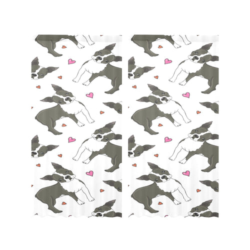 Boston terrier dog hearts vector pattern Gauze Curtain